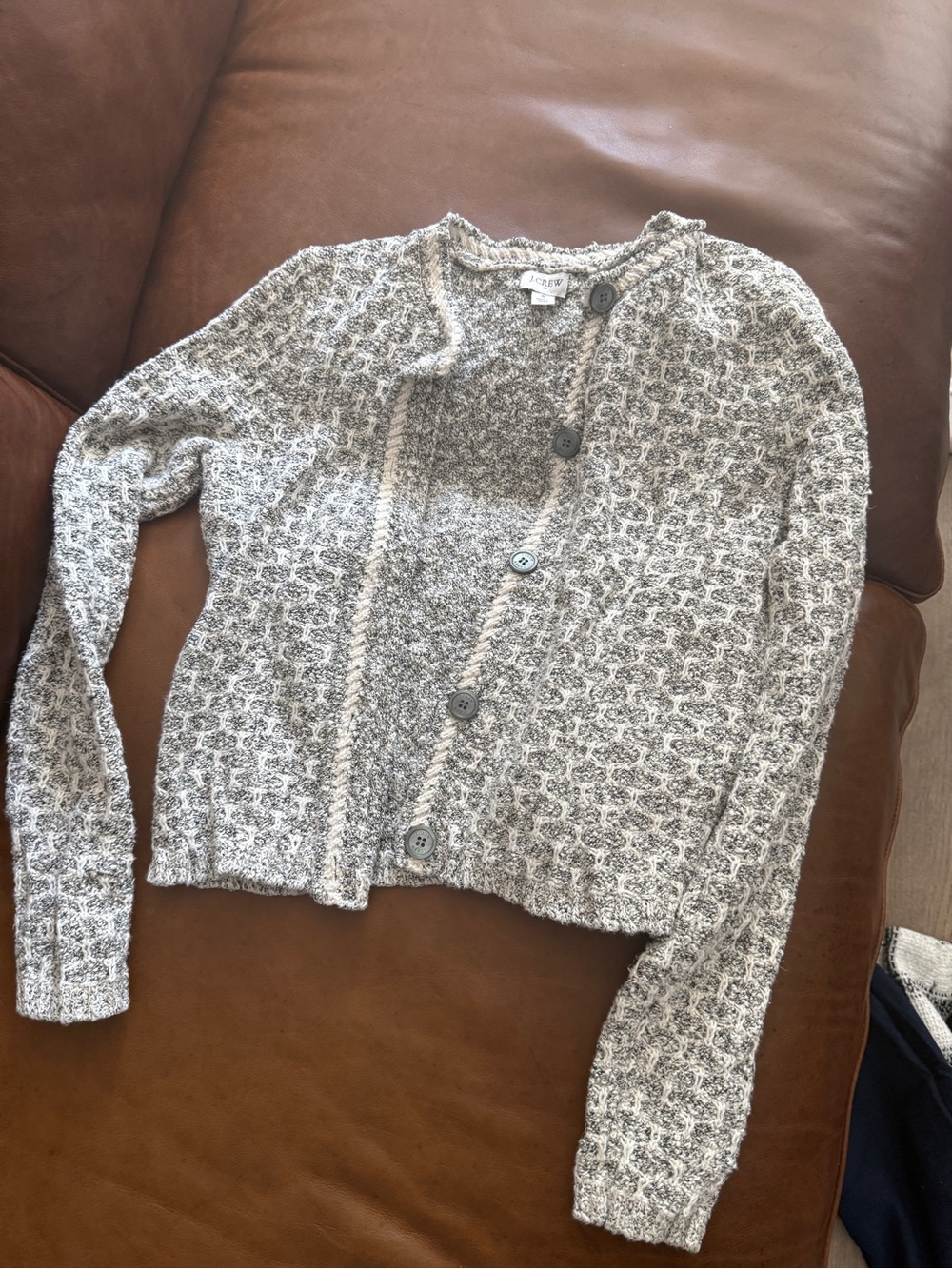 Jcrew Cozy Textured Button-Up Sweater Cardigan - Gray/Cream